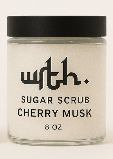 Cherry musk sugar scrub in 8 oz jar