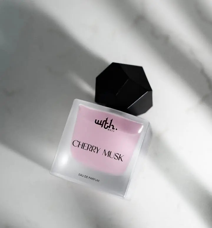 cherry musk perfume bottle. unisex fragrance for men & women. clean luxury cherry perfume baby WRTH