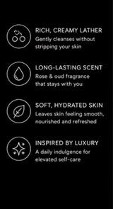 List of product benefits on a black background