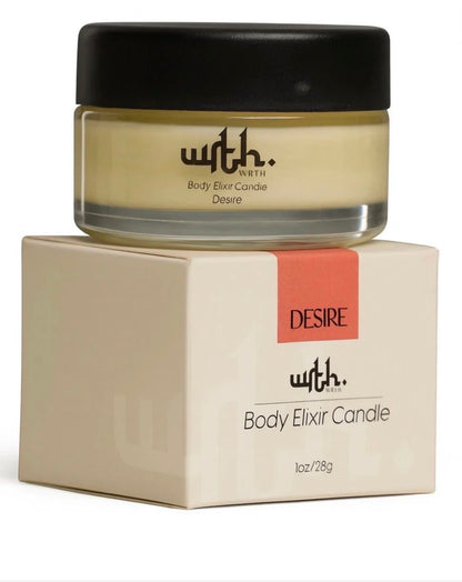 Body elixir candle with packaging on a white background