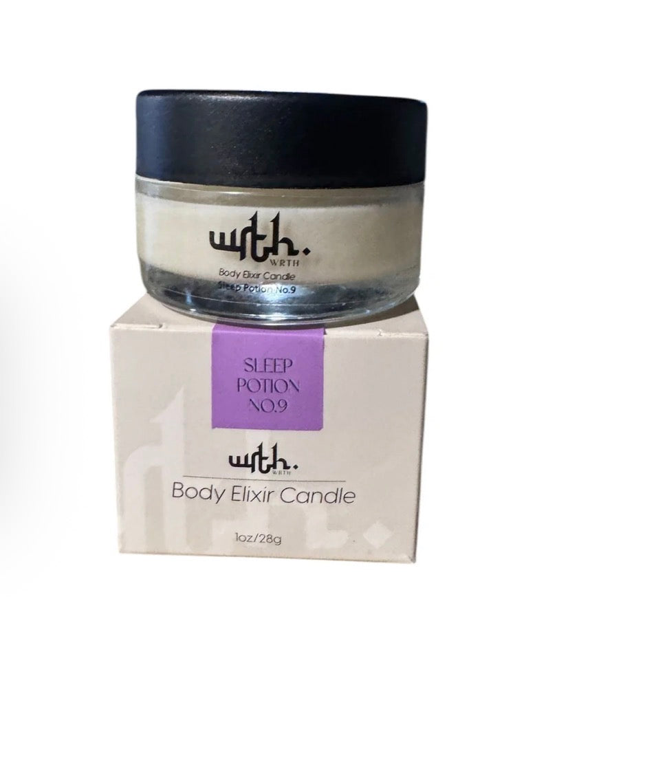 Body elixir candle with packaging on a white background