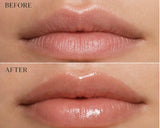 Before and after comparison of lips with a cosmetic product applied.