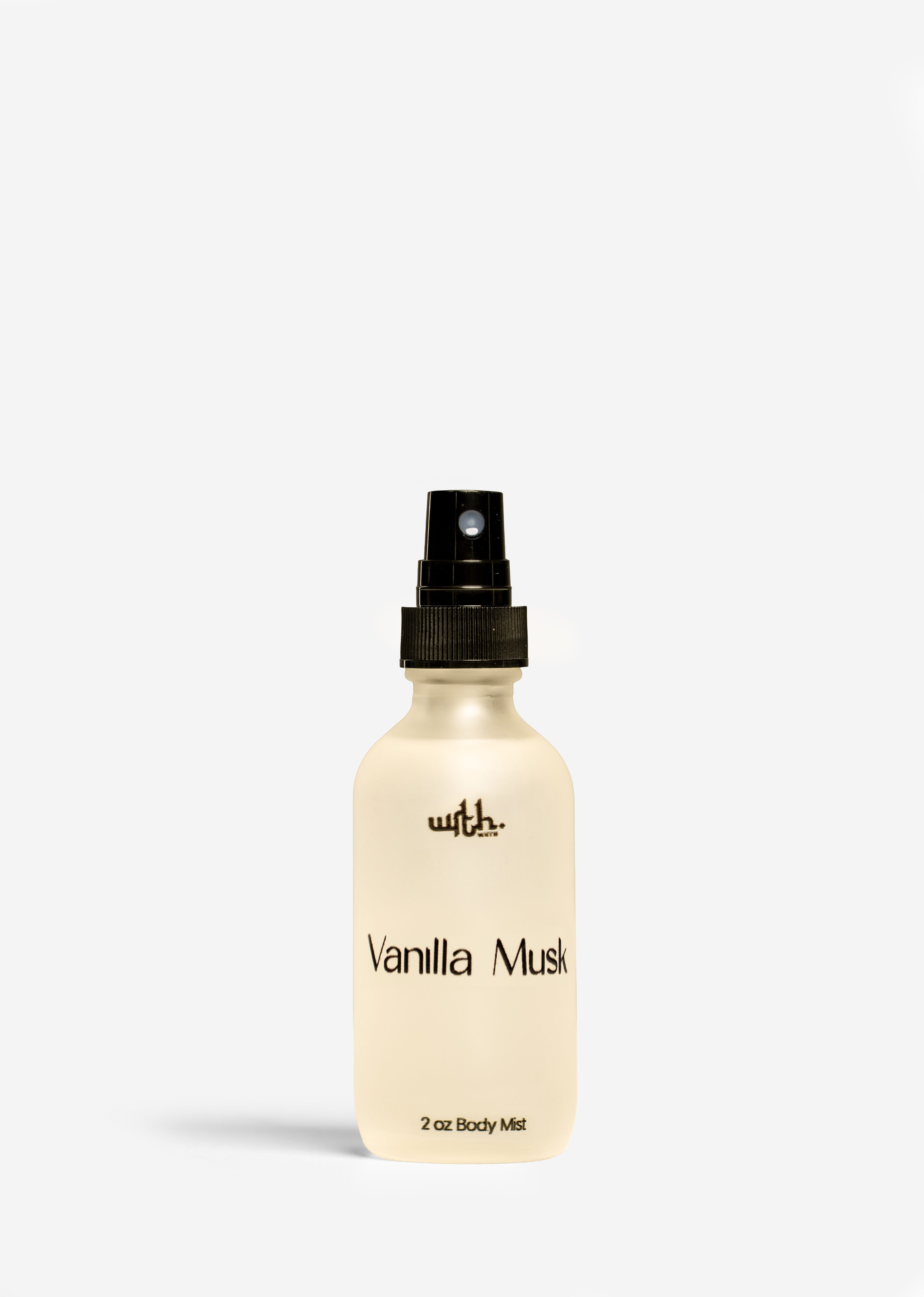 Vanilla Musk body mist bottle on a white background