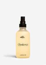 Opulence 4 oz body mist in frosted glass spray bottle with black cap by Wrth Studio
