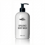 Opulence body wash bottle with pump on a white background