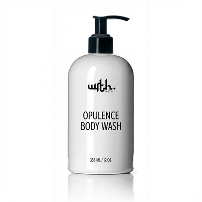Opulence body wash bottle with pump on a white background