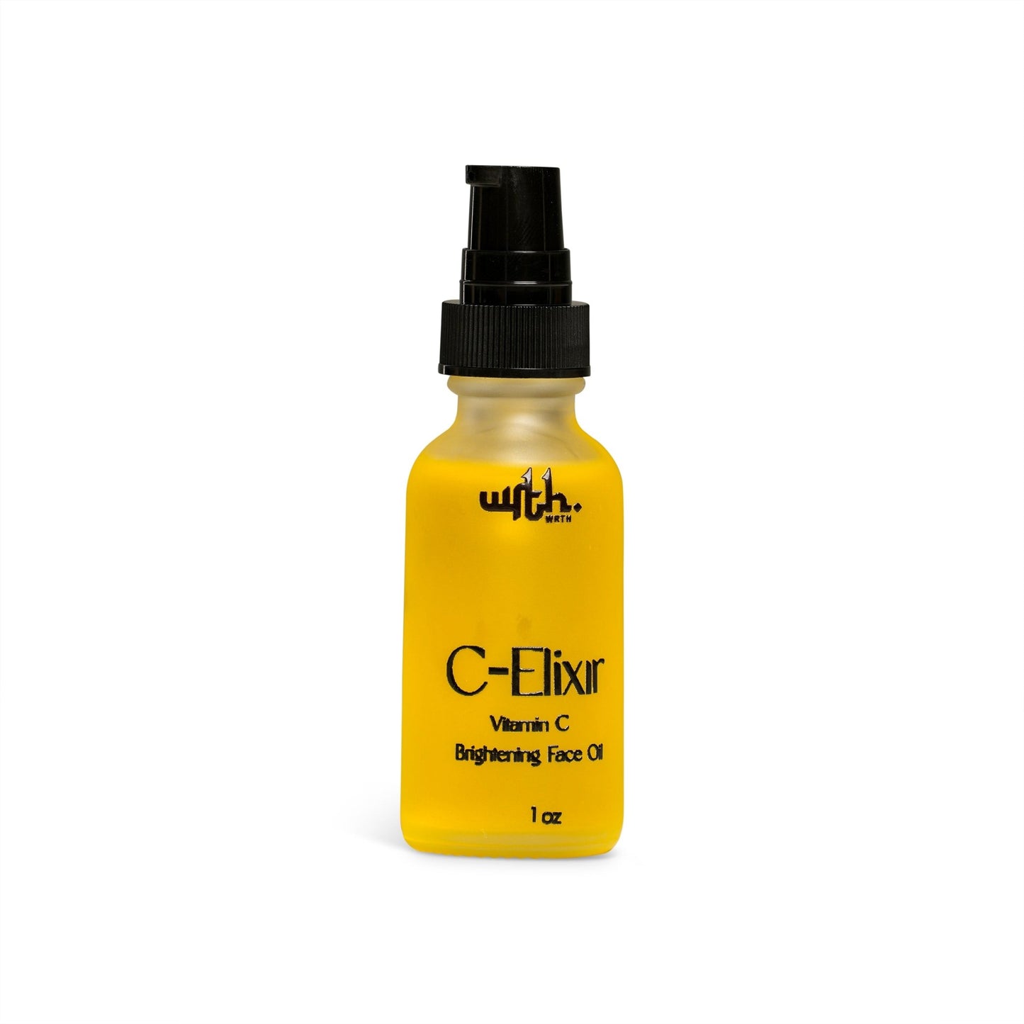 Wrth C-Elixir Vitamin C brightening face oil in a frosted yellow bottle with black pump, 1 oz