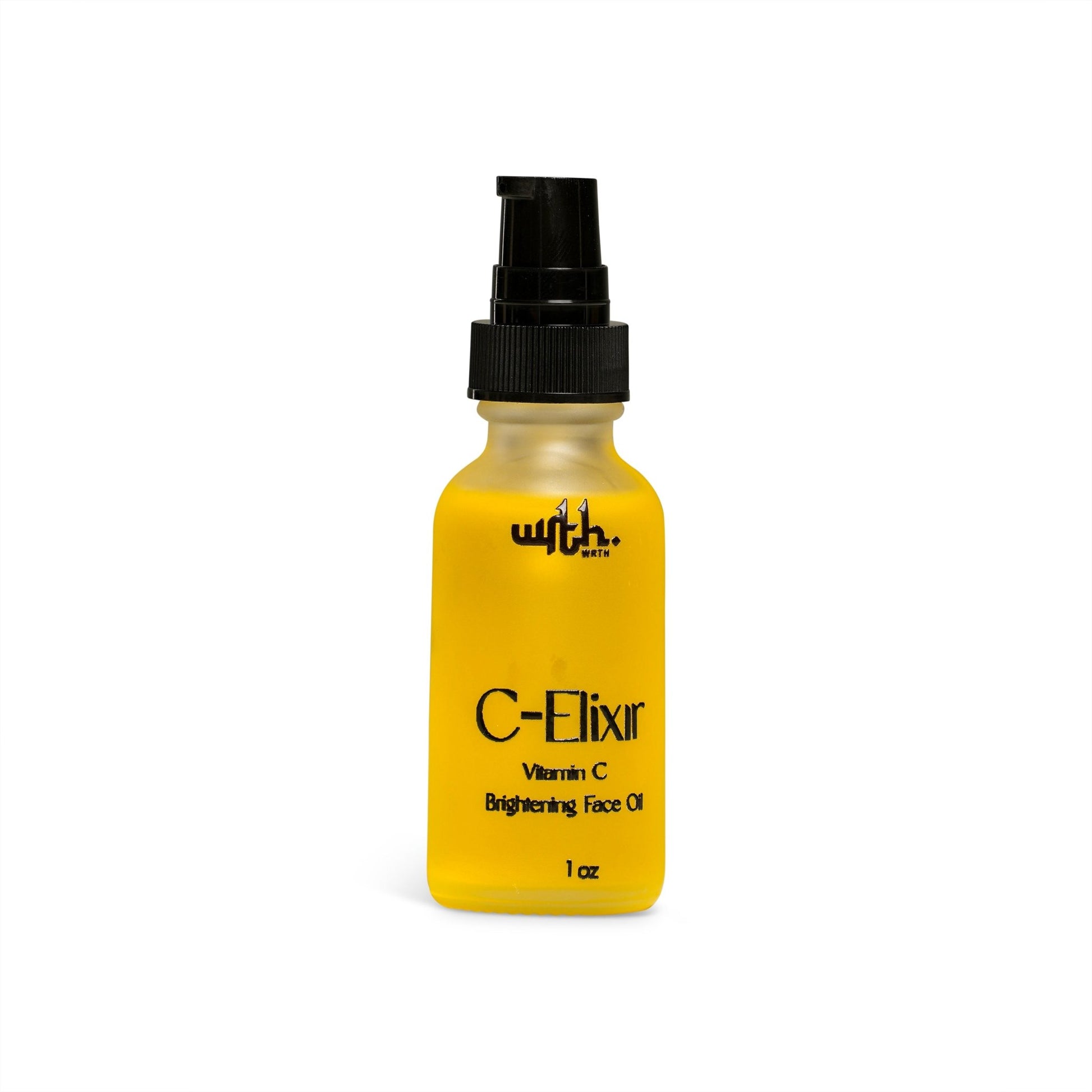 Wrth C-Elixir Vitamin C brightening face oil in a frosted yellow bottle with black pump, 1 oz