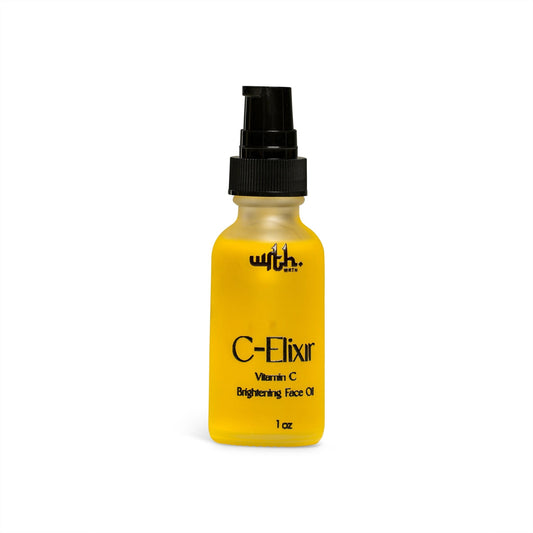 Wrth C-Elixir Vitamin C brightening face oil in a frosted yellow bottle with black pump, 1 oz