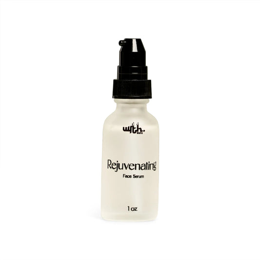 1oz frosted glass bottle of Wrth Studio Rejuvenating Face Serum with black pump dispenser