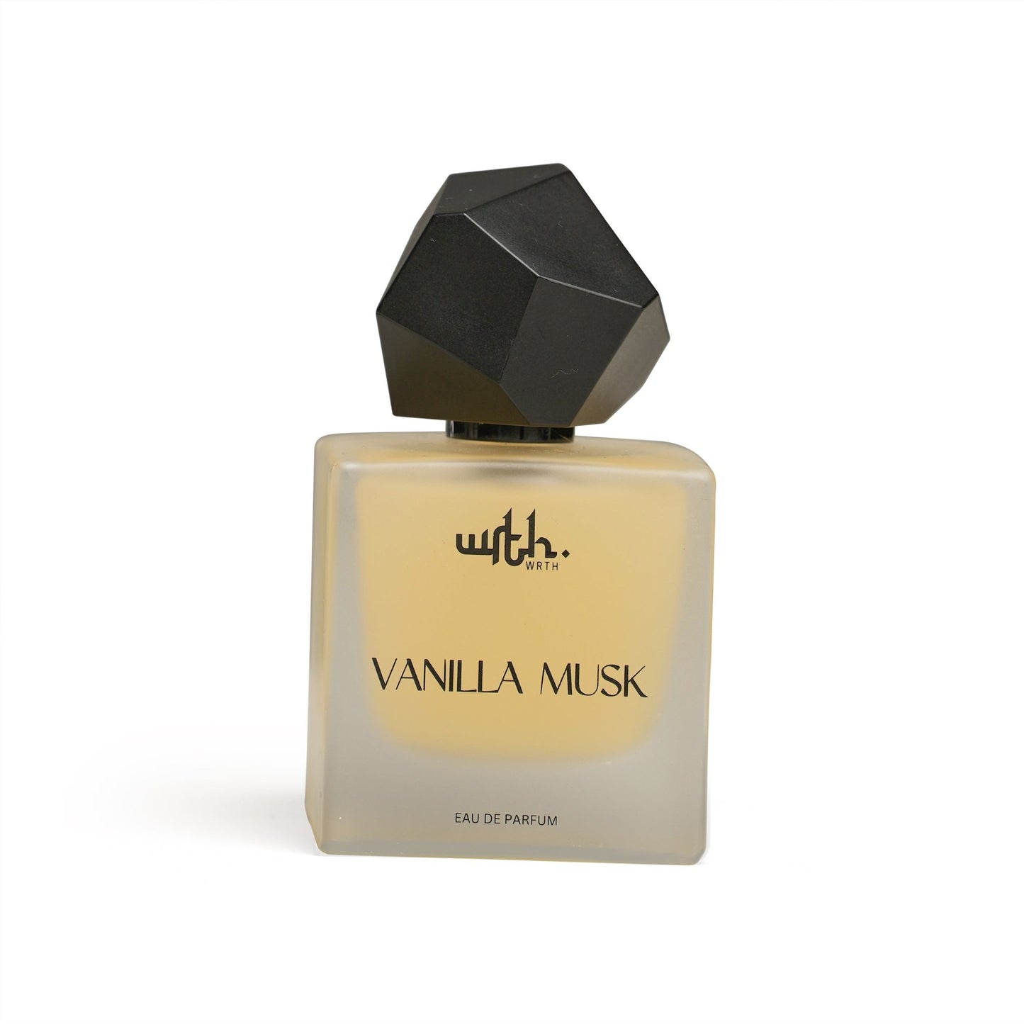 Wrth Vanilla Musk unisex perfume bottle with frosted glass and unique black geometric cap