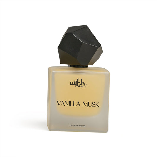 Wrth Vanilla Musk unisex perfume bottle with frosted glass and unique black geometric cap